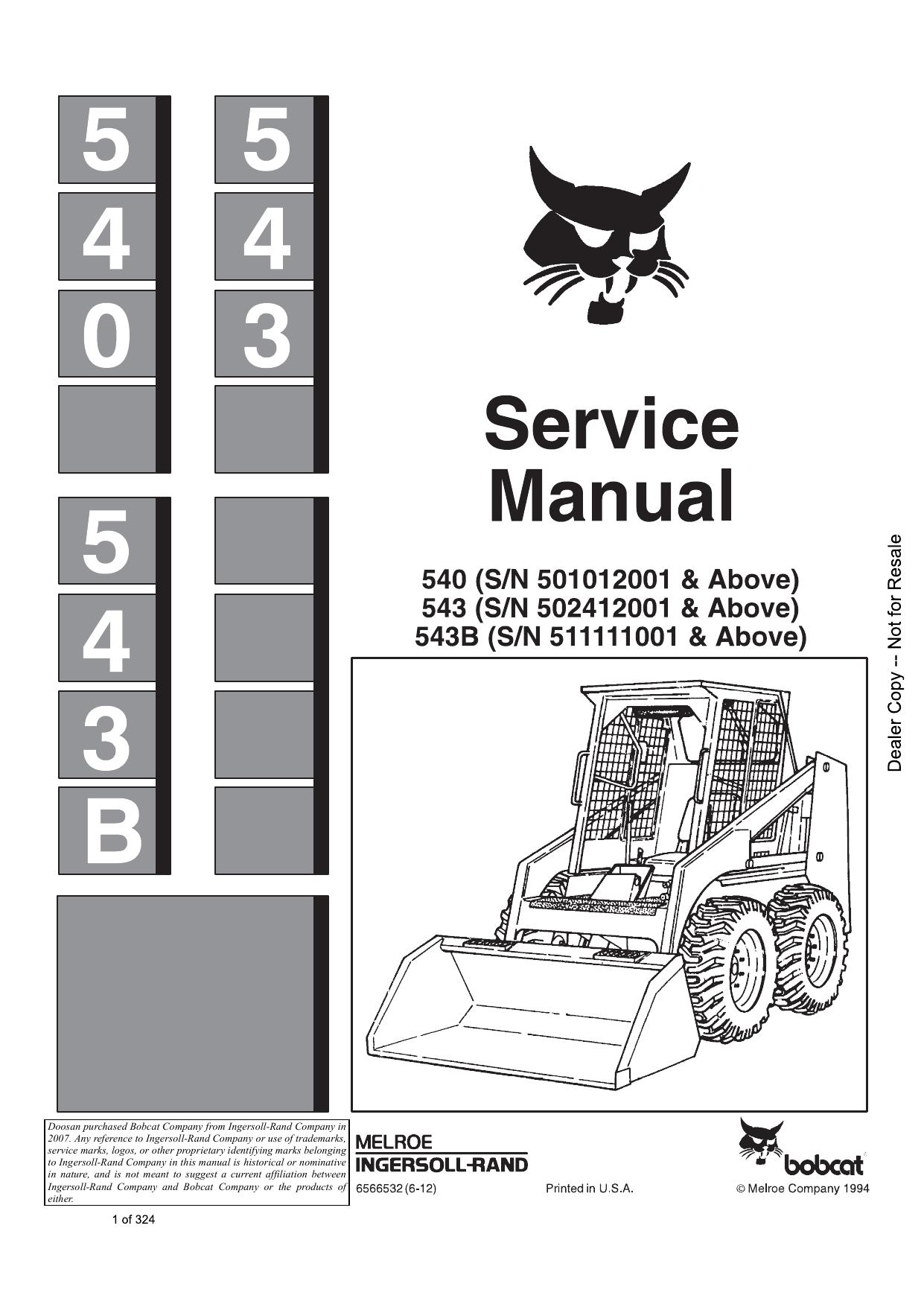 540 543 543B Loader Service Manual Bobcat